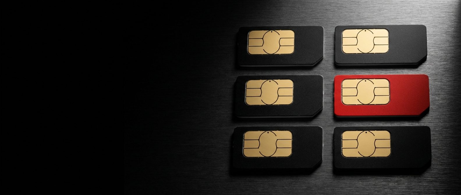 Grid of nano-SIM cards with one in red