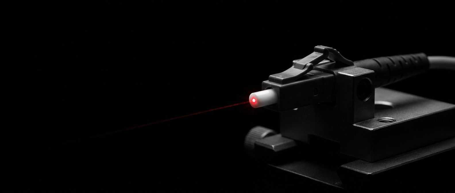 LC fiber connector emitting a red visual-fault-locator laser